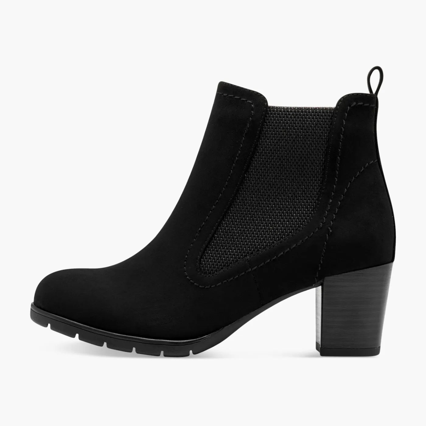 Marco Tozzi Black Heeled Chelsea Boot with Block Heel - Leavys Shoes