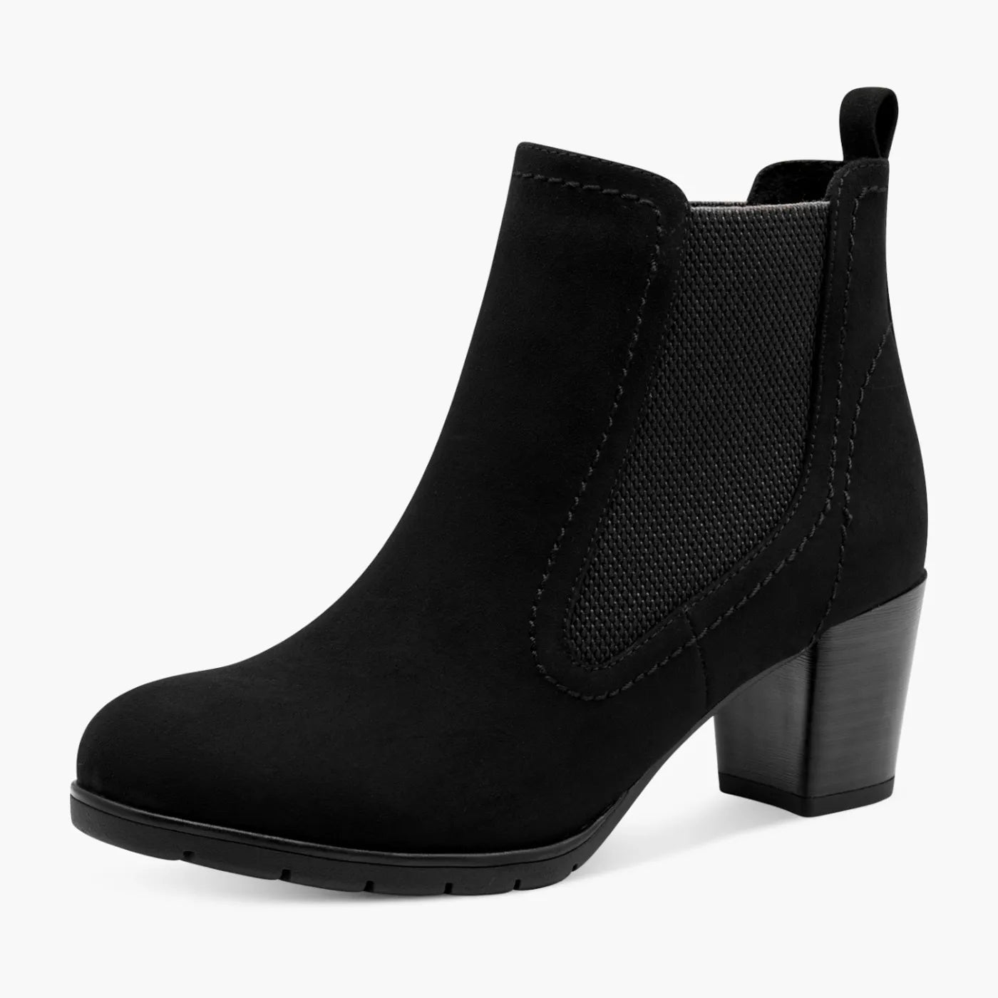 Marco Tozzi Black Heeled Chelsea Boot with Block Heel - Leavys Shoes