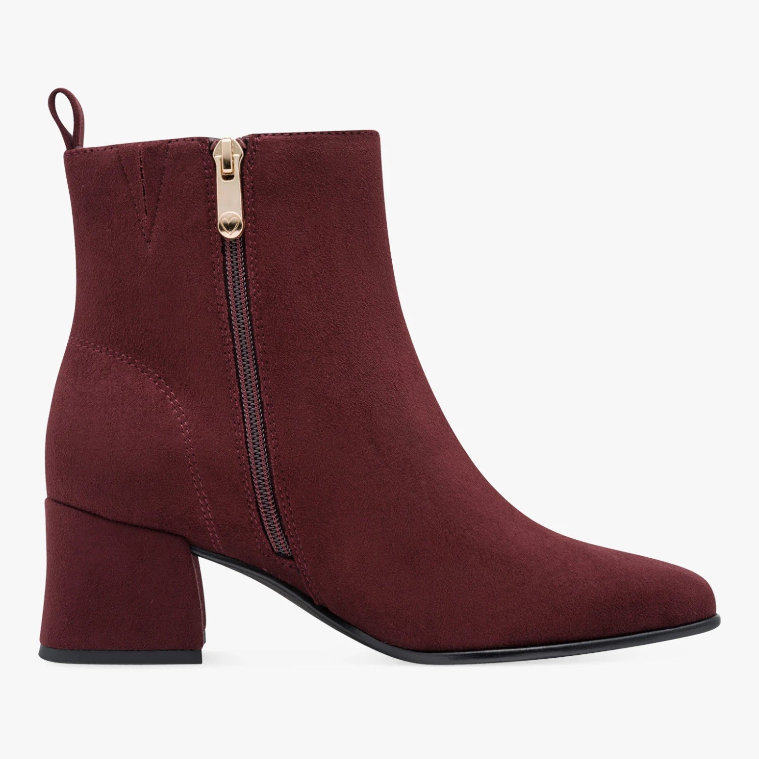 Marco Tozzi Burgundy Suede-Effect Block Heel Ankle Boots