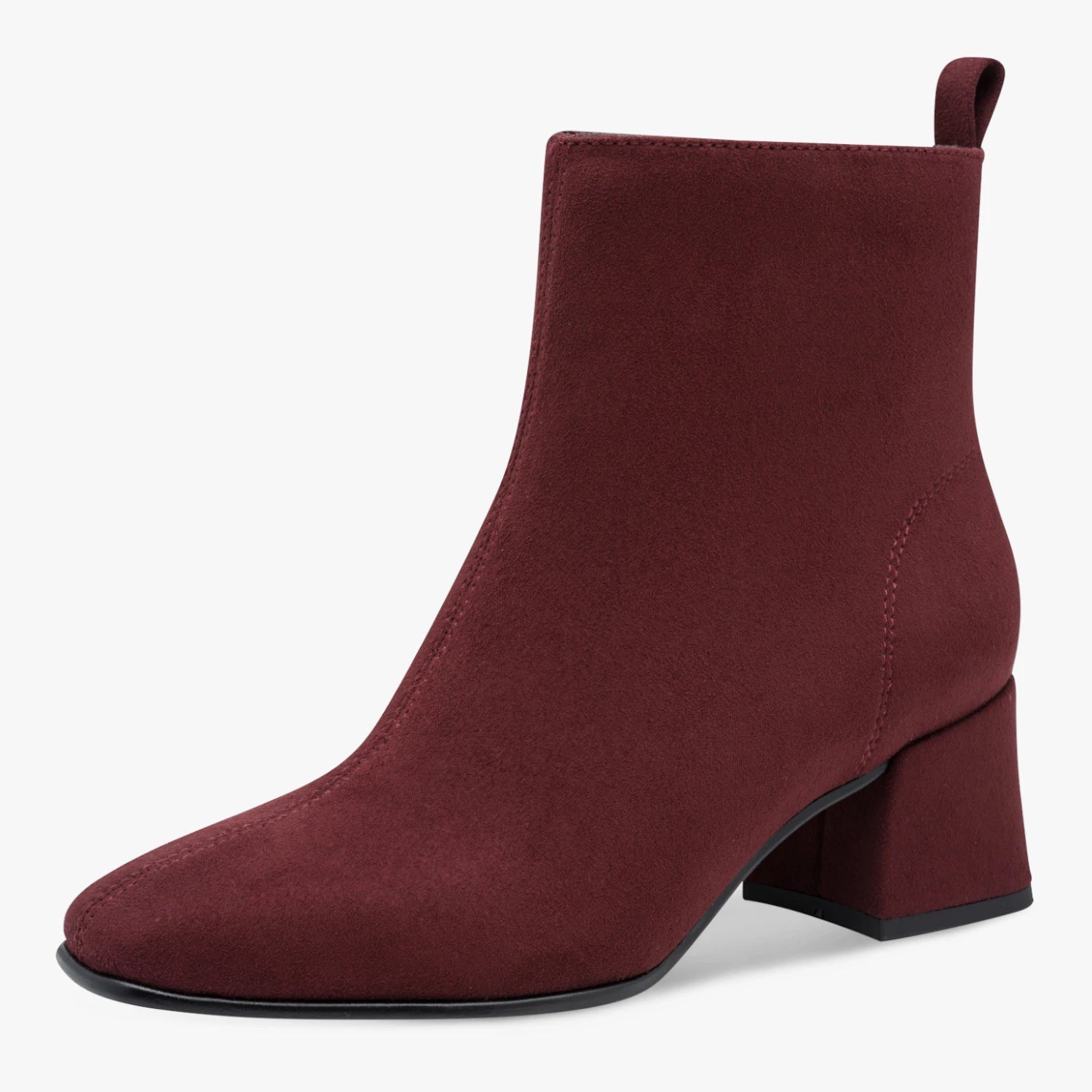Marco Tozzi Burgundy Suede-Effect Block Heel Ankle Boots