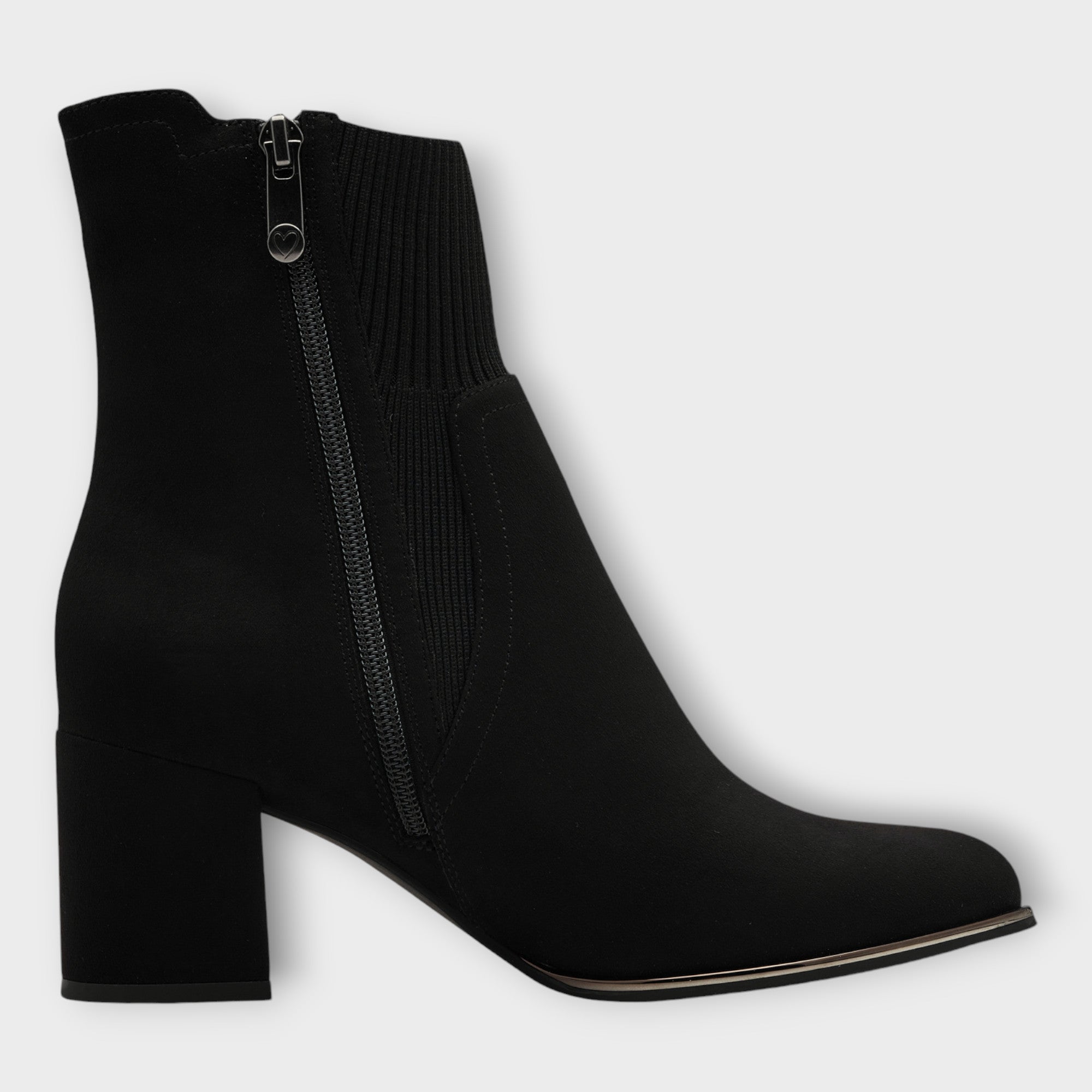 Marco Tozzi Black Sock Boots with Block Heel and Side Zip