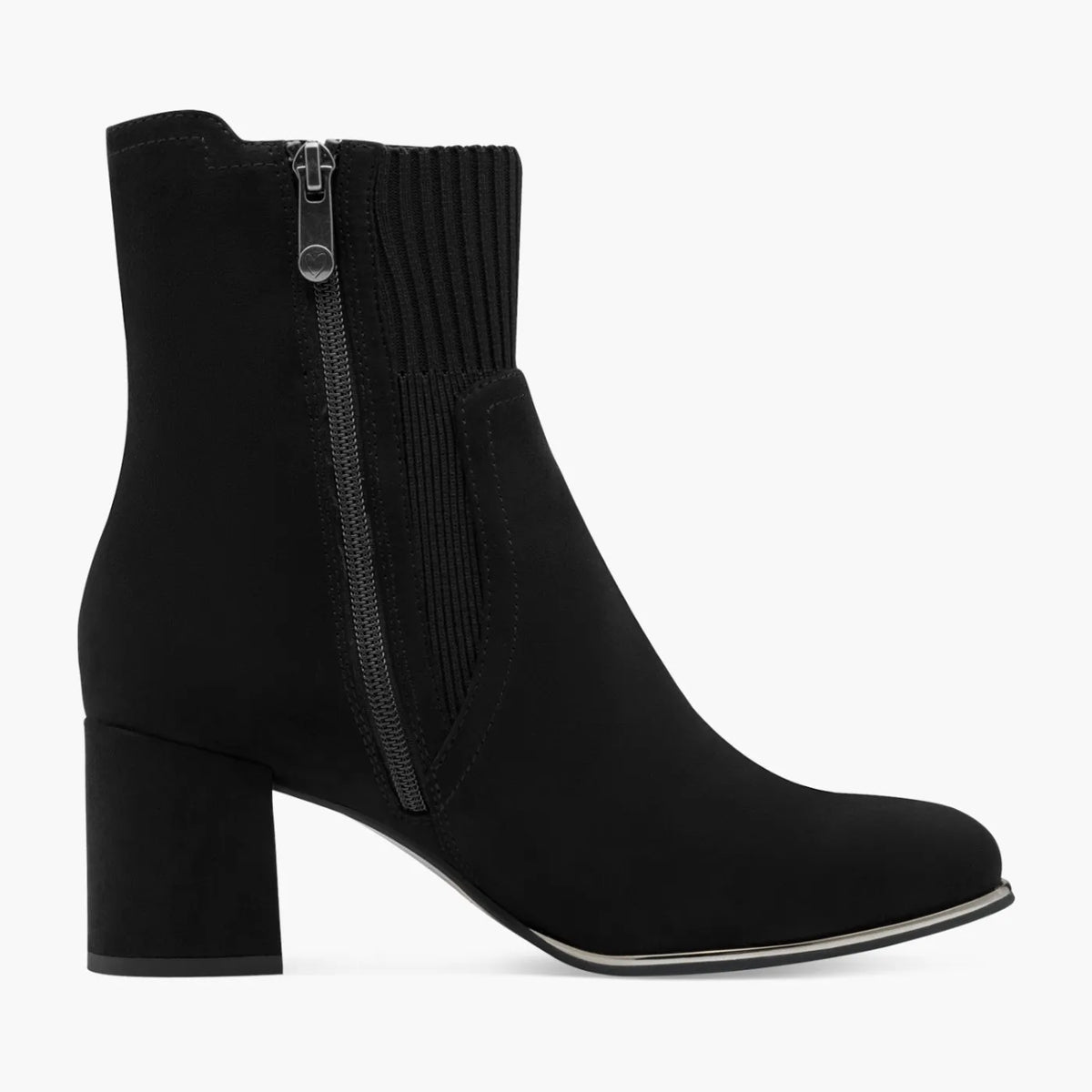 Marco Tozzi Black Ankle Boots with Stretch Rib and Zip - Leavys Shoes