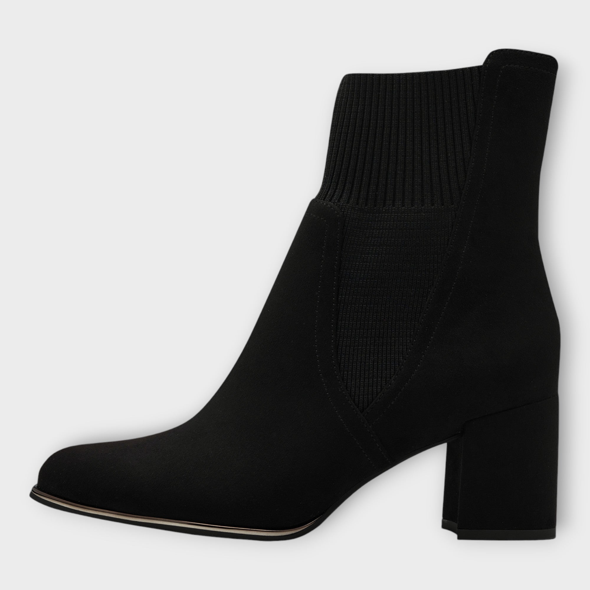 Marco Tozzi Black Sock Boots with Block Heel and Side Zip