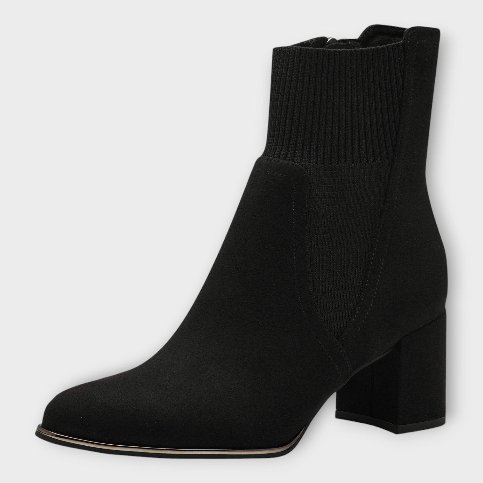 Marco Tozzi Black Sock Boots with Block Heel and Side Zip