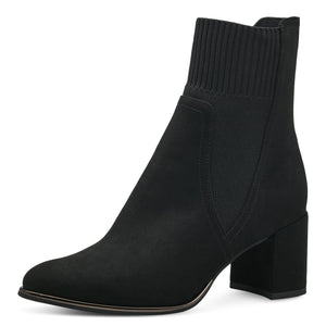 Angled view of the dressy block heel boot.