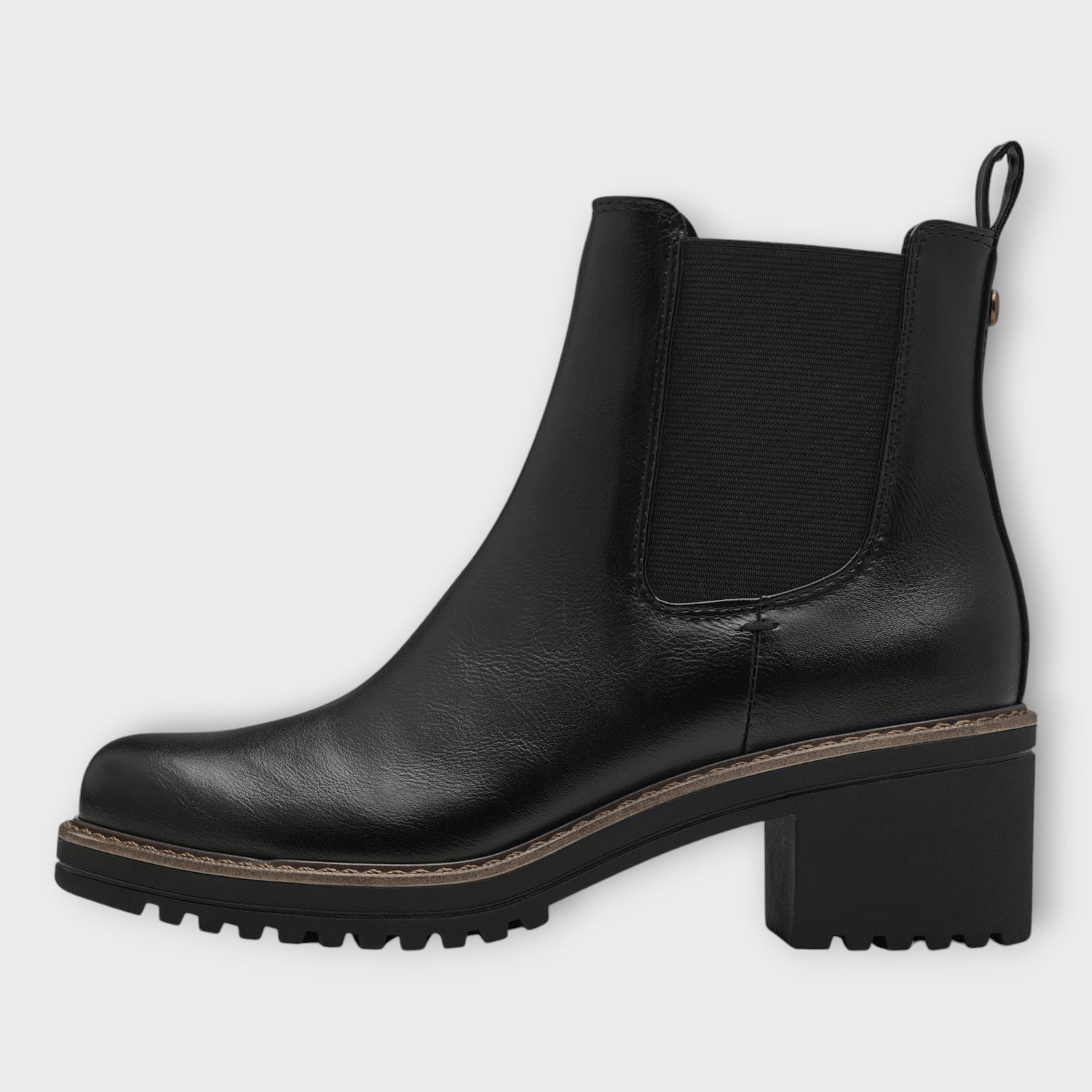 Marco Tozzi Black Ankle Boots with Block Heel and Chunky Sole