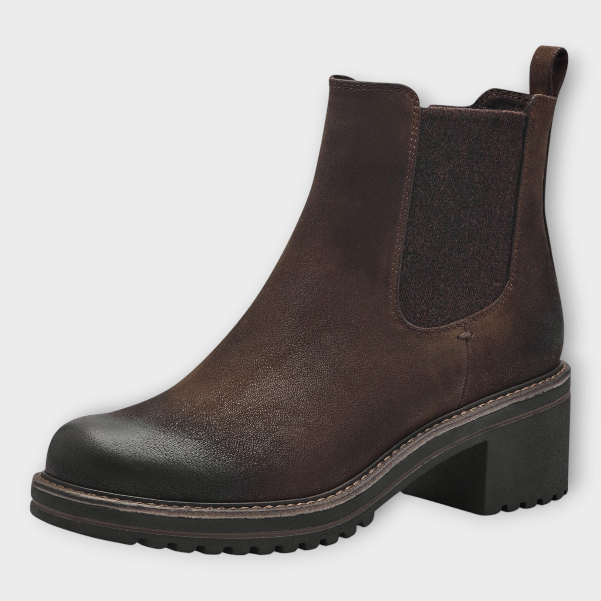 Marco Tozzi Brown Ankle Boots with Chunky Sole and Block Heel