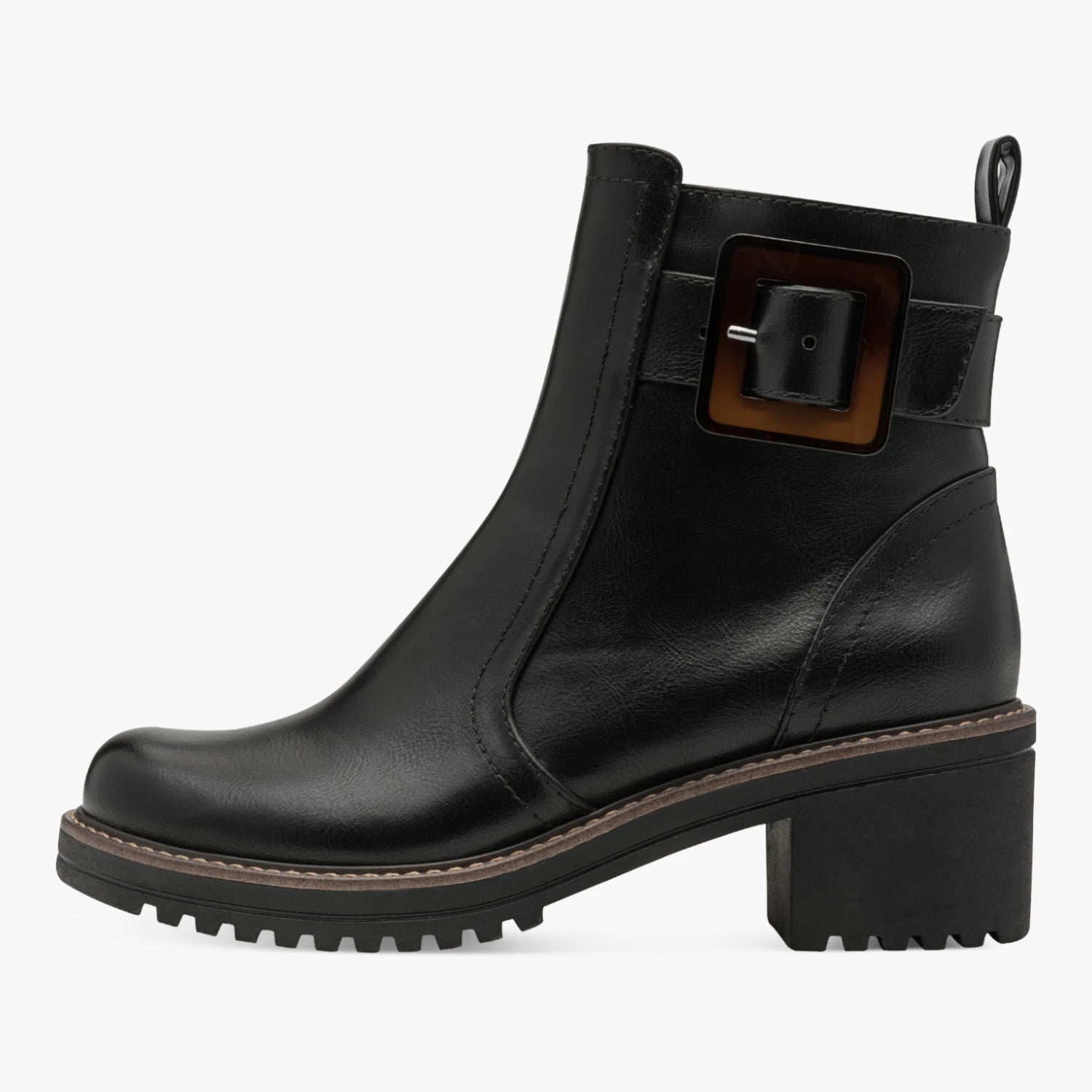 Marco Tozzi Black Buckle Block Heel Ankle Boots