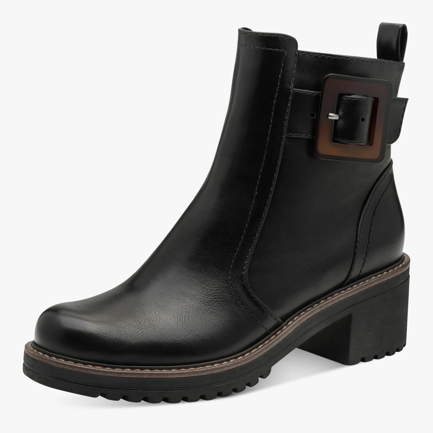 Marco Tozzi Black Buckle Block Heel Ankle Boots