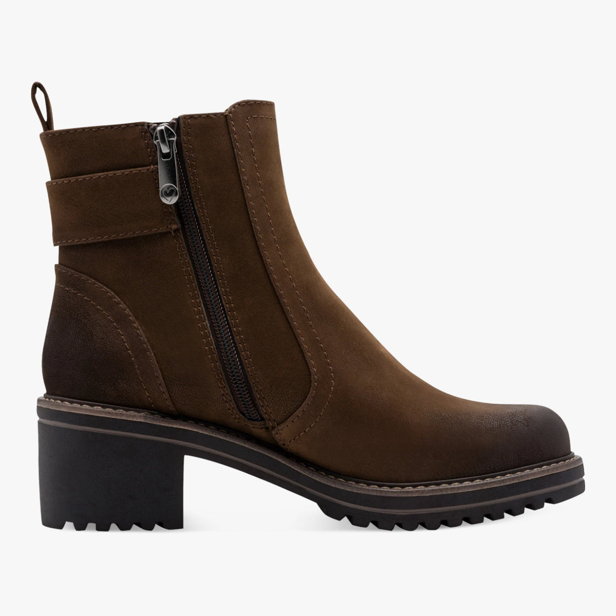 Marco Tozzi Coffee Brown Buckle Block Heel Ankle Boots