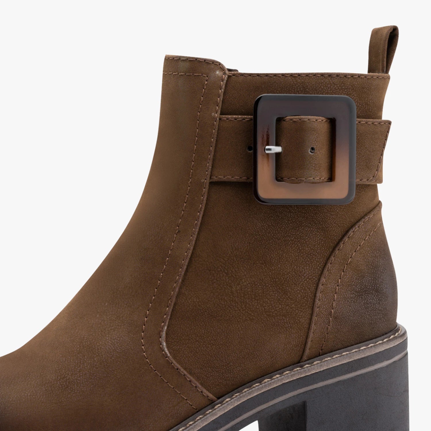 Marco Tozzi Coffee Brown Buckle Block Heel Ankle Boots