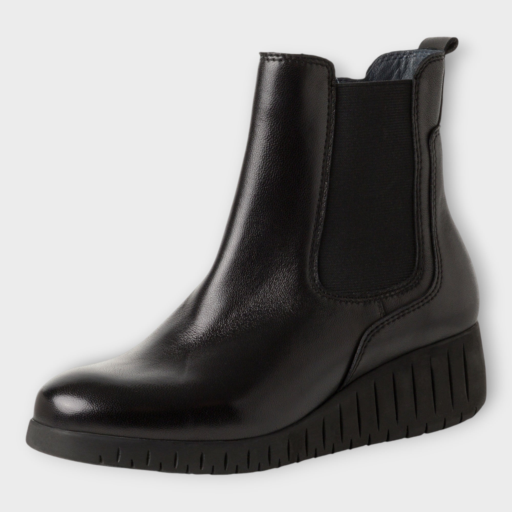 Marco Tozzi Black Ankle Boots with Wedge Sole and Elasticated Panel