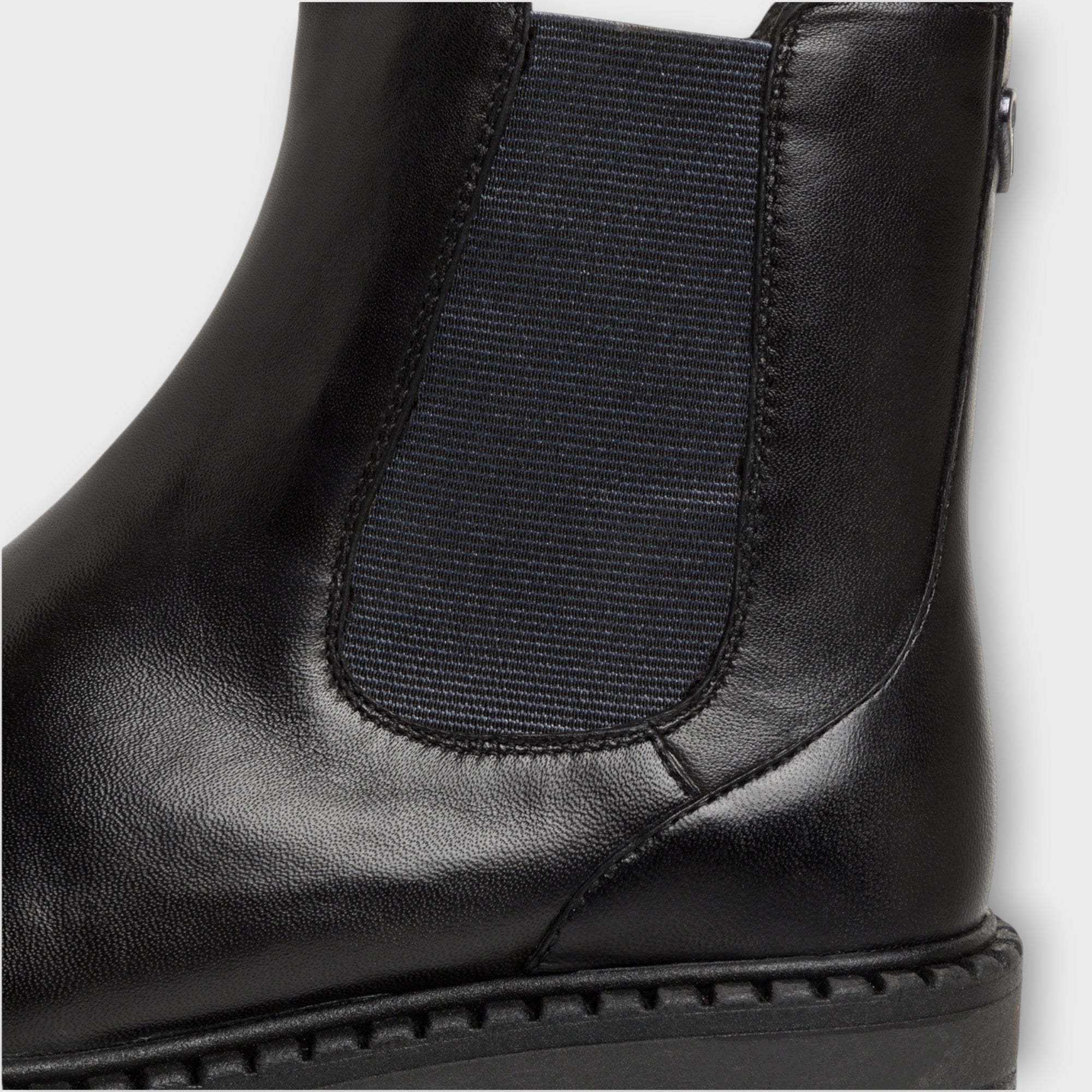 Marco Tozzi Black Leather Chelsea Boots with Side Zip and Chunky Sole Leavys Shoes