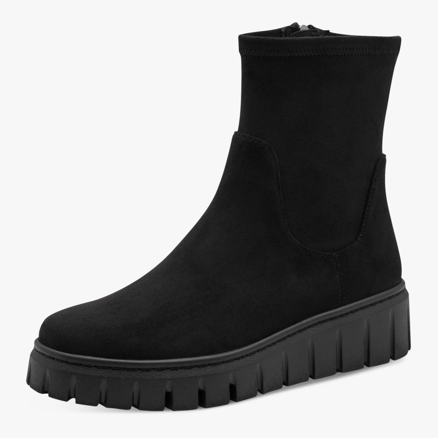 Marco Tozzi Black Suede-Effect Chunky Ankle Boots