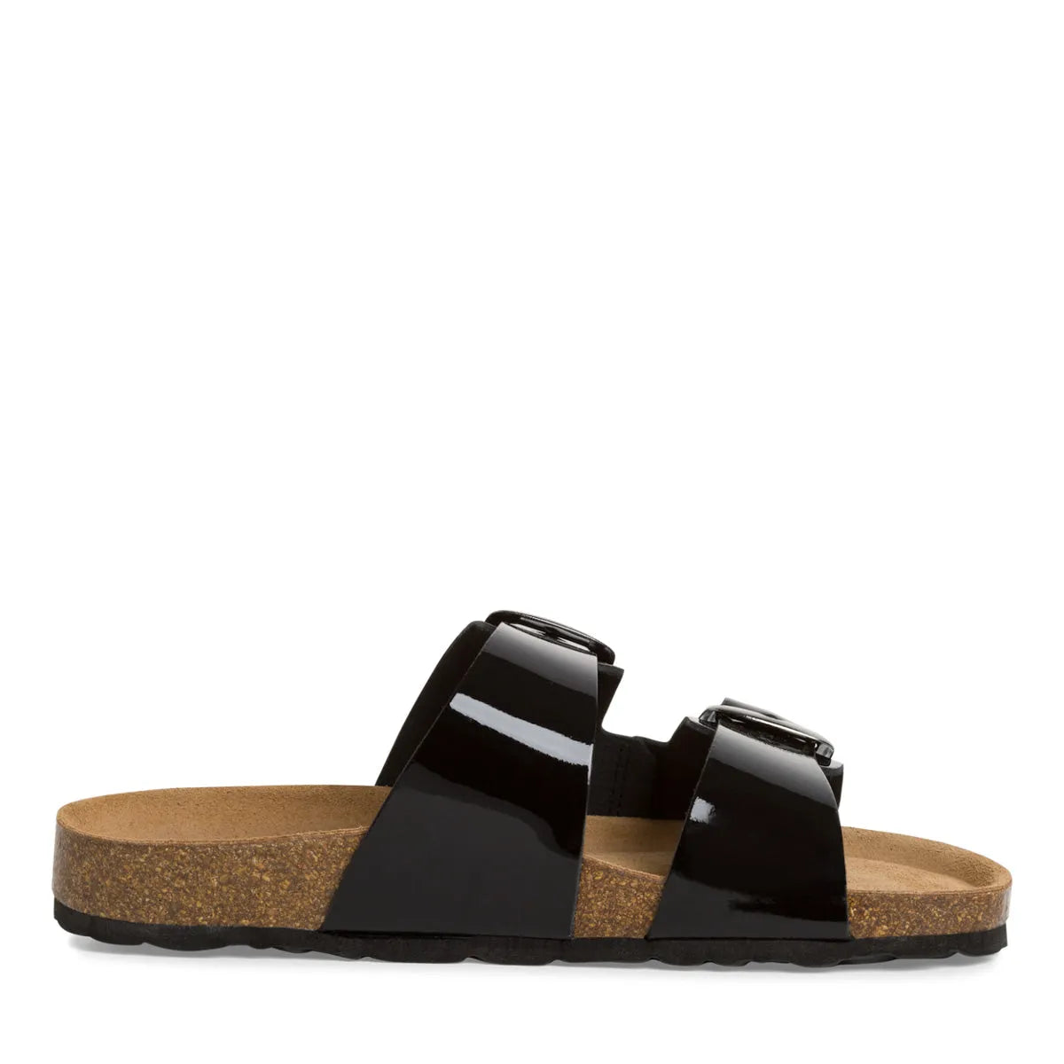 Marco Tozzi Black Patent Leather Sandal with Buckle Detail - Leavys Shoes