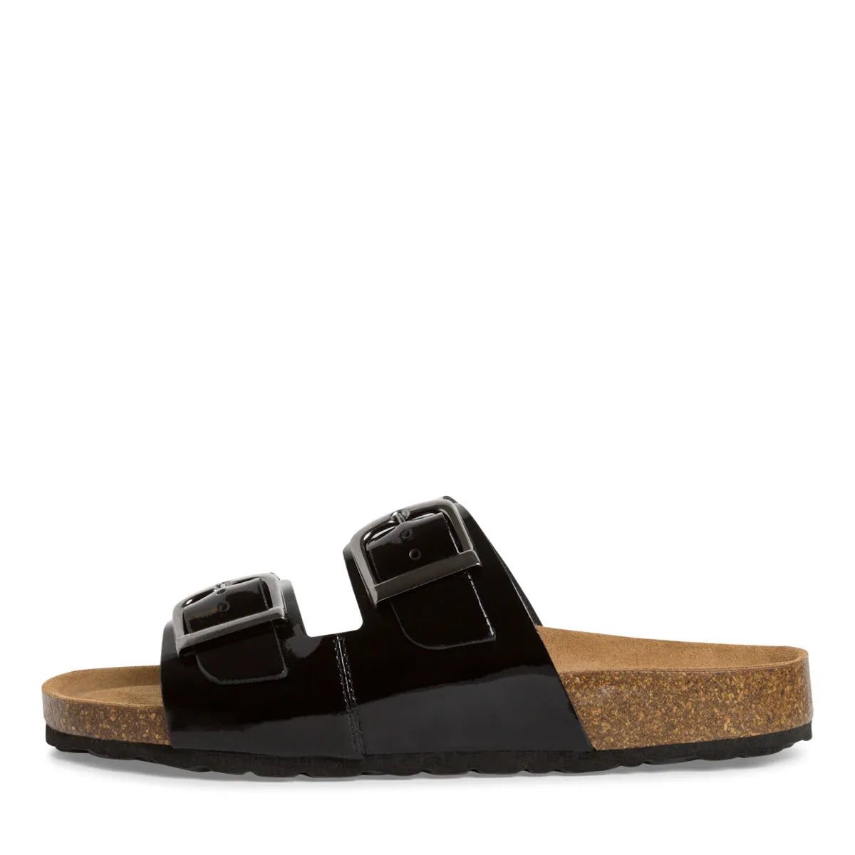 Marco Tozzi Black Patent Leather Sandal with Buckle Detail - Leavys Shoes