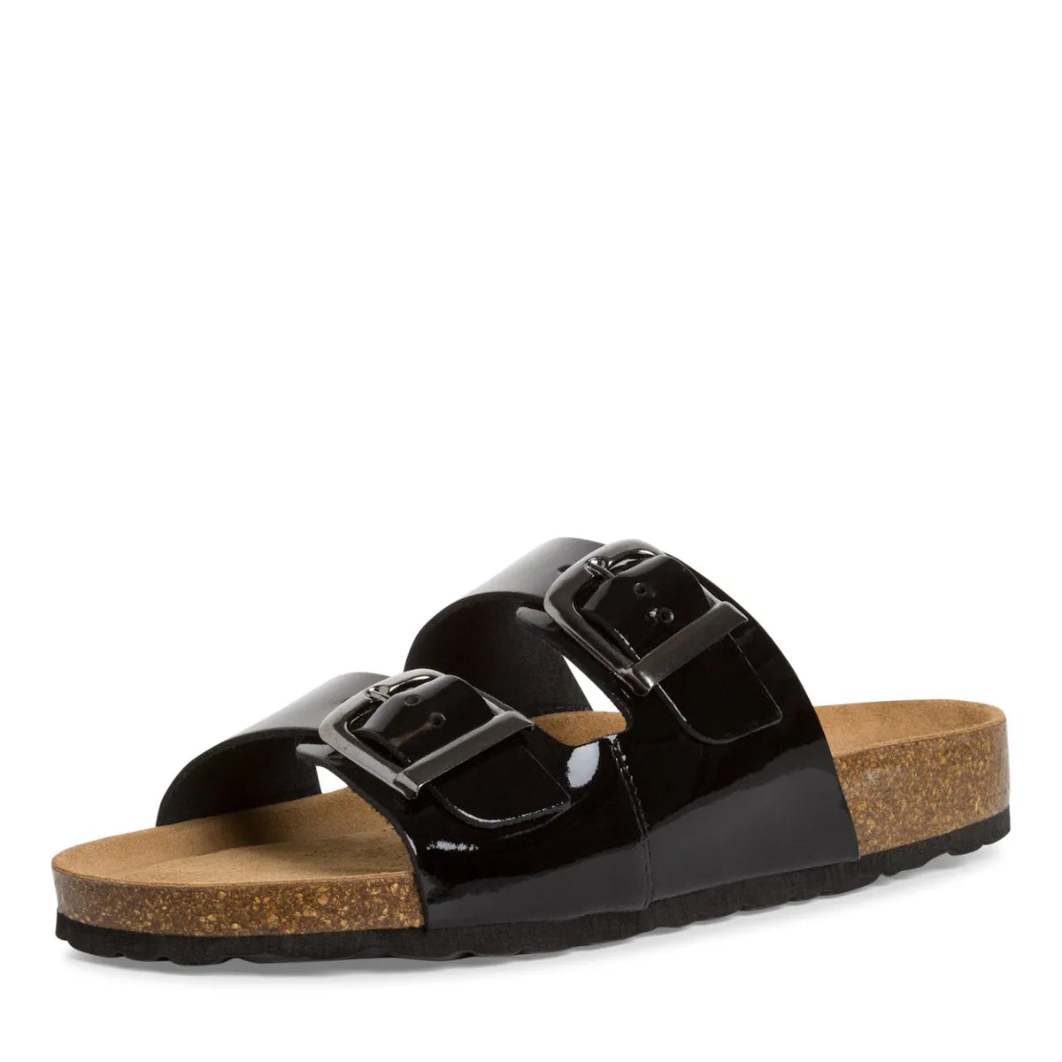 Marco Tozzi Black Patent Leather Sandal with Buckle Detail - Leavys Shoes