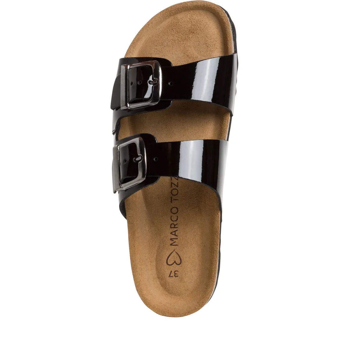 Marco Tozzi Black Patent Leather Sandal with Buckle Detail - Leavys Shoes