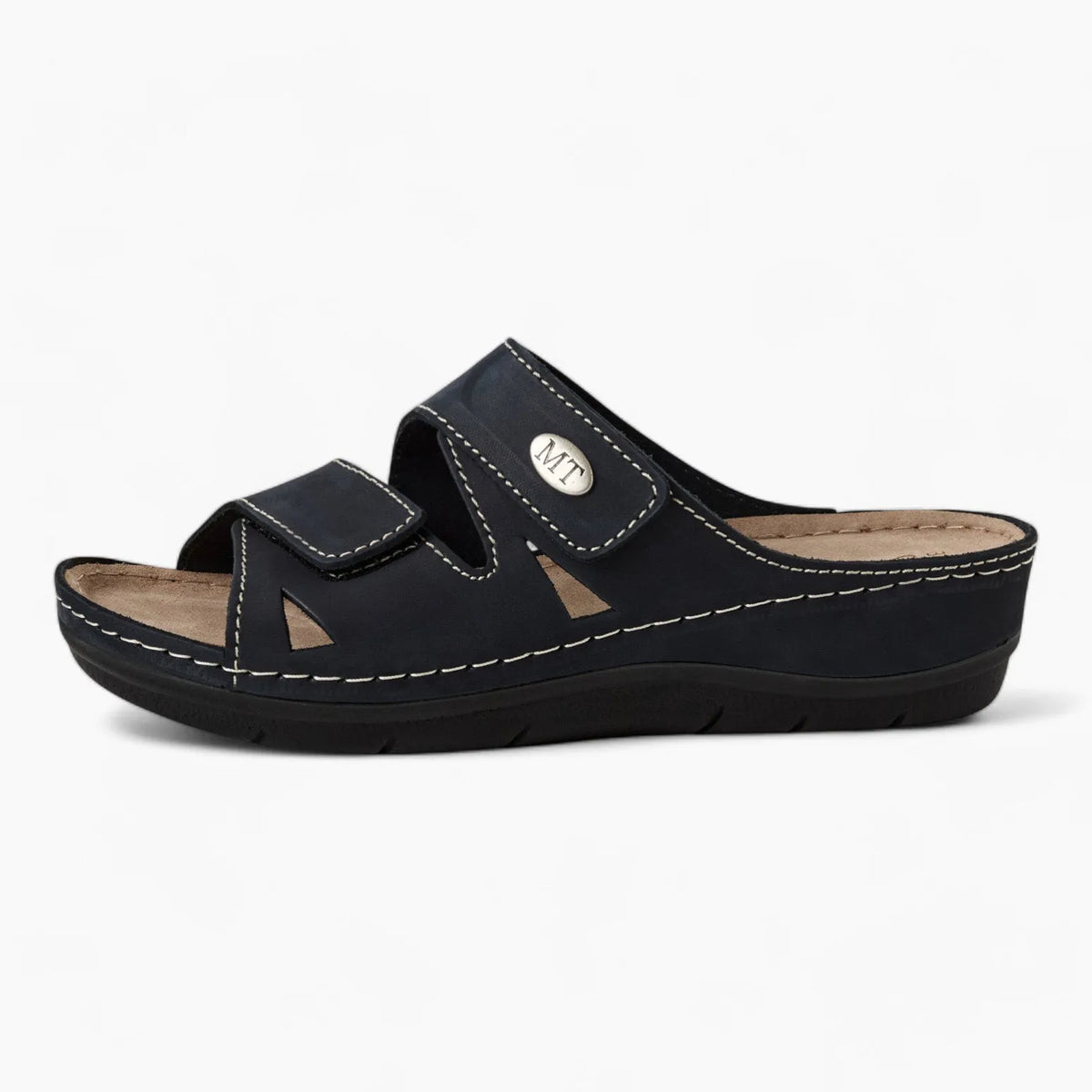 Marco Tozzi Navy Suede Mule Sandal – Adjustable &amp; Comfortable - Leavys Shoes