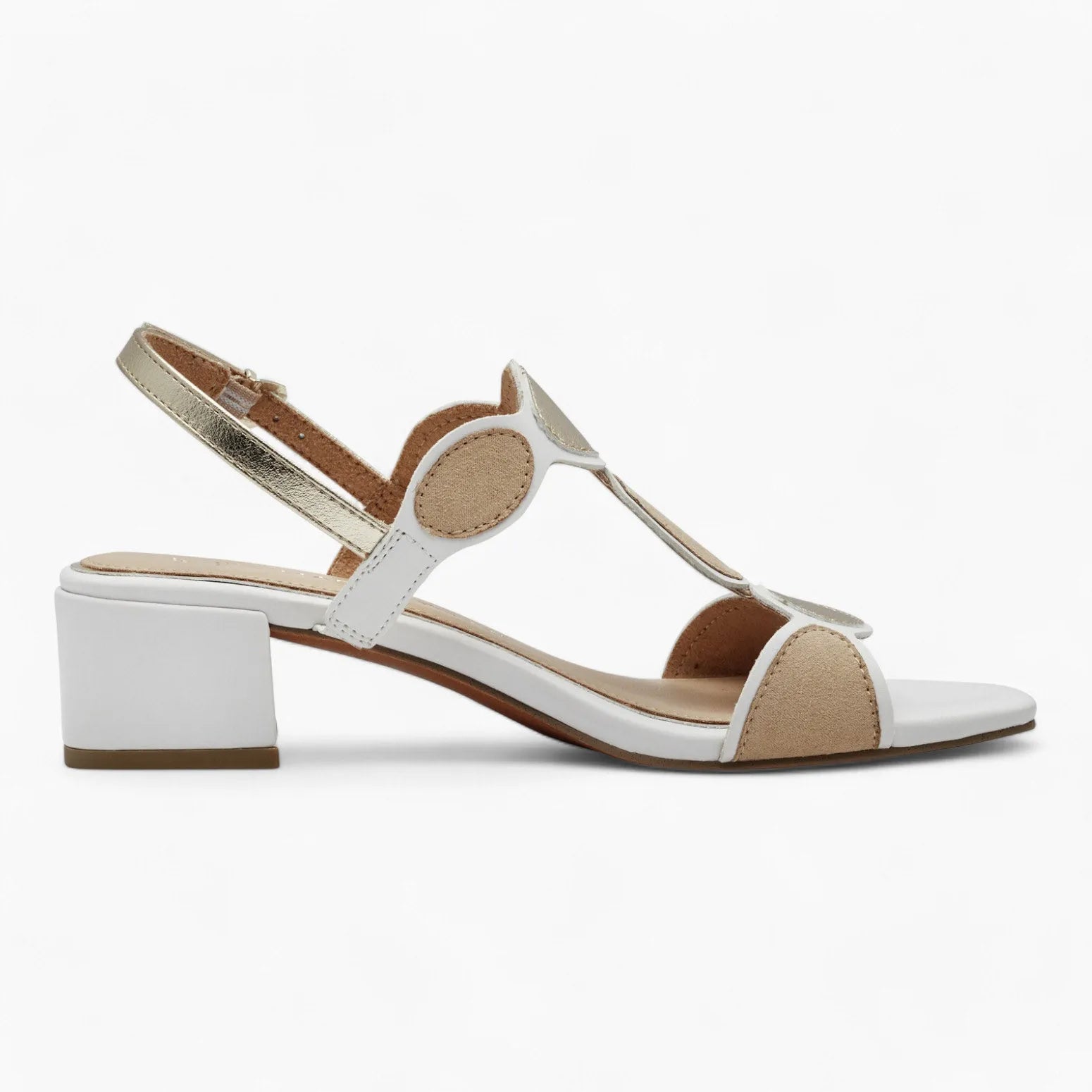 Marco Tozzi Occasion Sandal – Low Block Heel in White Combo - Leavys Shoes