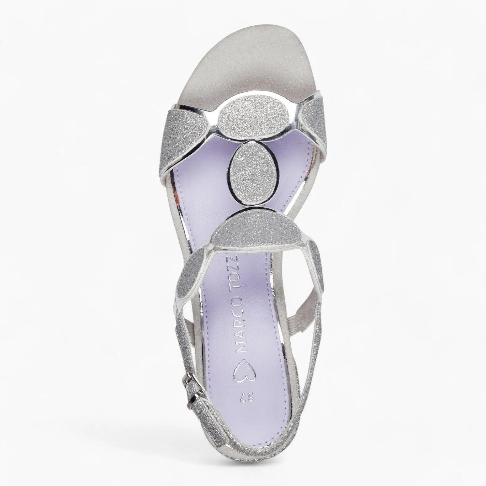 Marco Tozzi Glittery Silver Occasion Sandal – Low Block Heel - Leavys Shoes