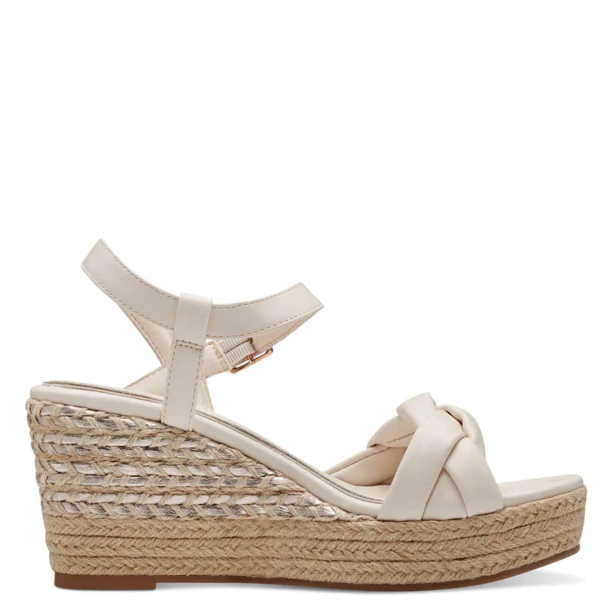 Marco Tozzi Cream Gold-Detailed Wedge Sandal - Leavys Shoes