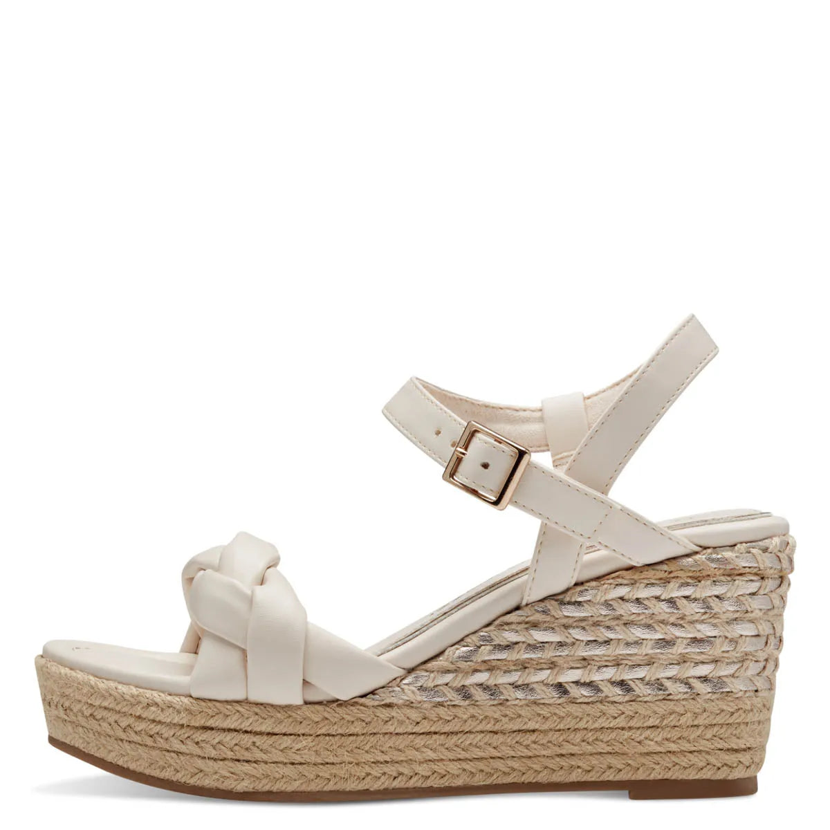 Marco Tozzi Cream Gold-Detailed Wedge Sandal - Leavys Shoes