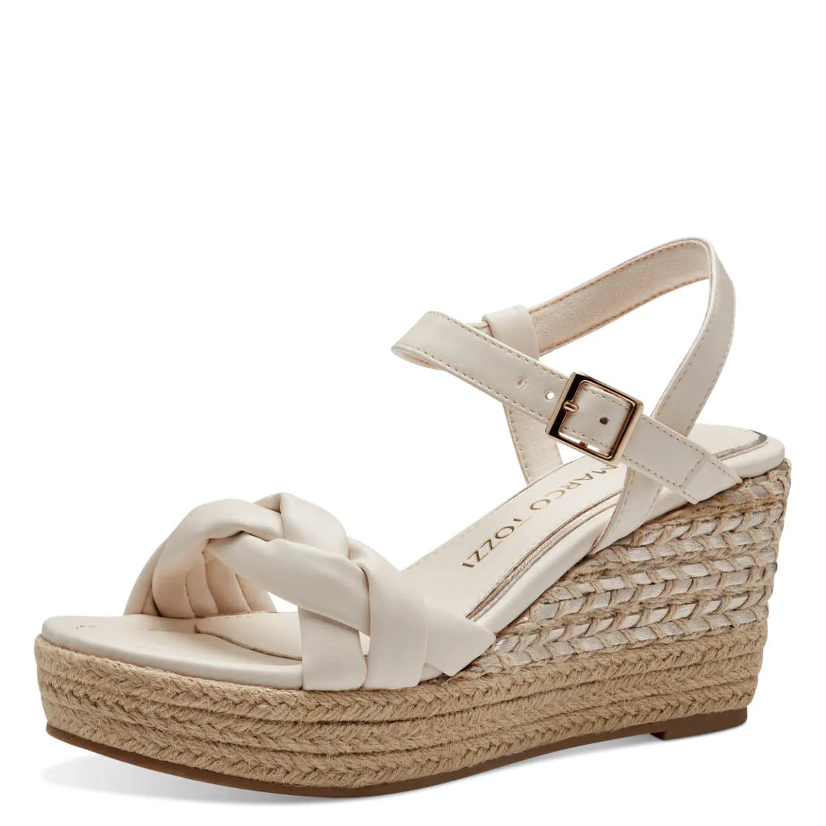 Marco Tozzi Cream Gold-Detailed Wedge Sandal - Leavys Shoes
