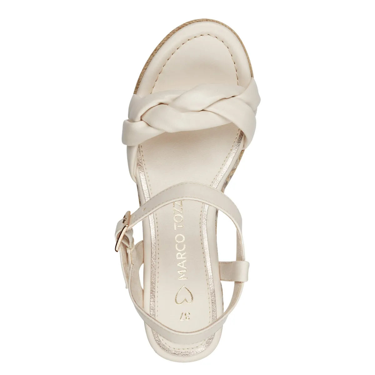 Marco Tozzi Cream Gold-Detailed Wedge Sandal - Leavys Shoes