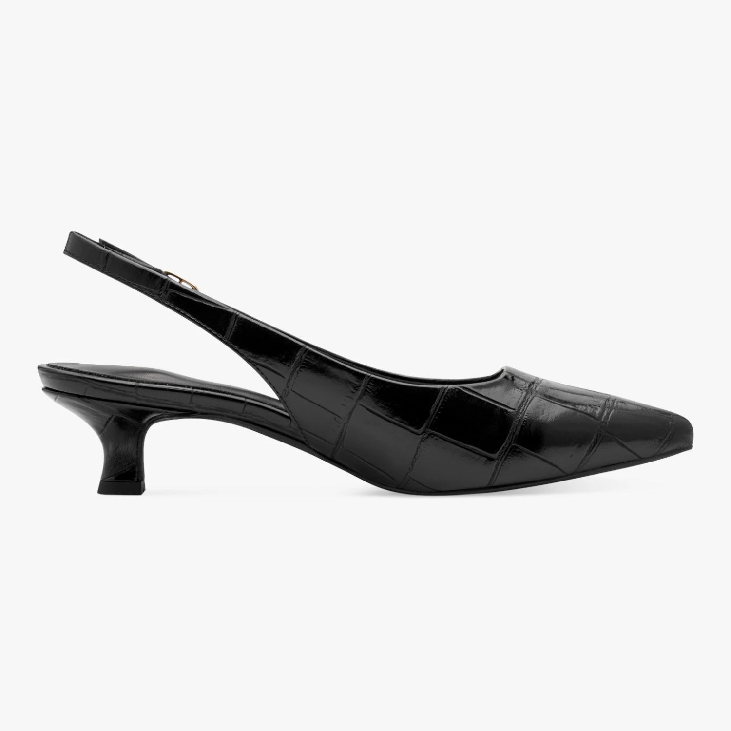 Inner side profile of the Marco Tozzi black croc slingback pump.