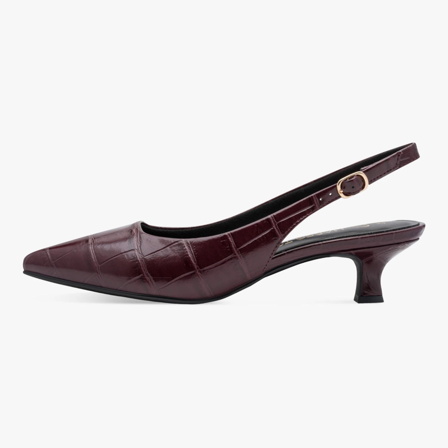 Marco Tozzi Bordeaux Croc-Effect Kitten Heel Slingbacks