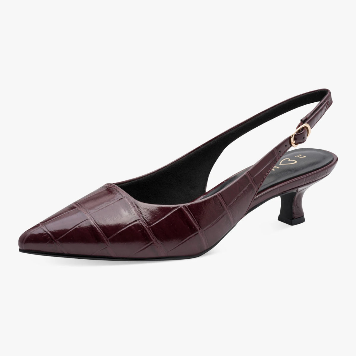 Marco Tozzi Bordeaux Croc-Effect Kitten Heel Slingbacks