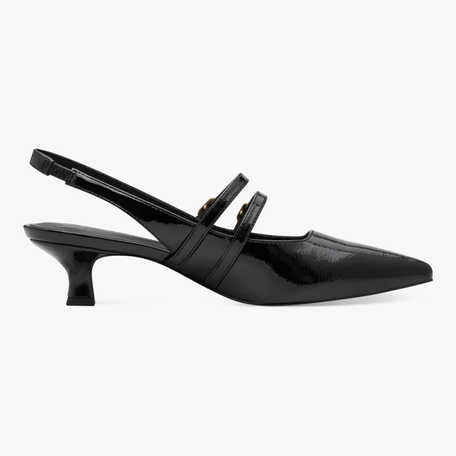 Marco Tozzi Black Patent Double-Strap Slingback Heels – product view 3