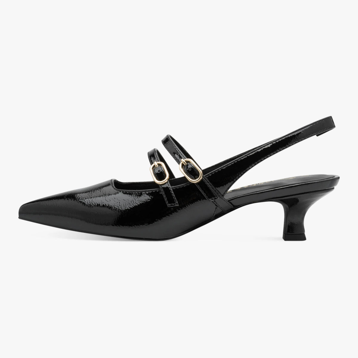 Marco Tozzi Black Patent Double-Strap Slingback Heels – product view 2