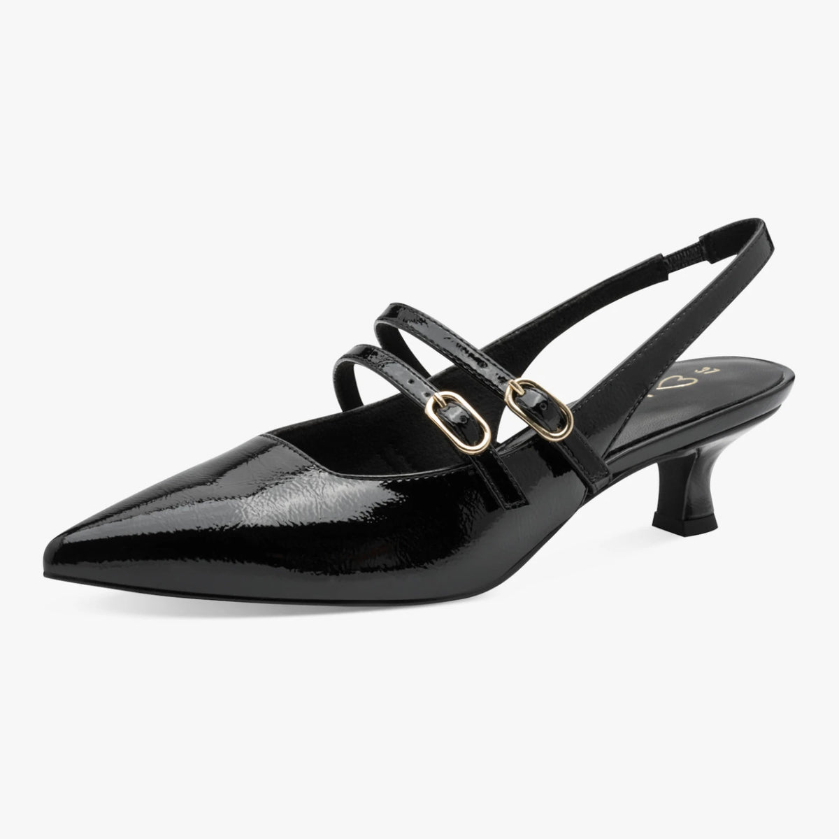 Marco Tozzi Black Patent Double-Strap Slingback Heels – product view 1