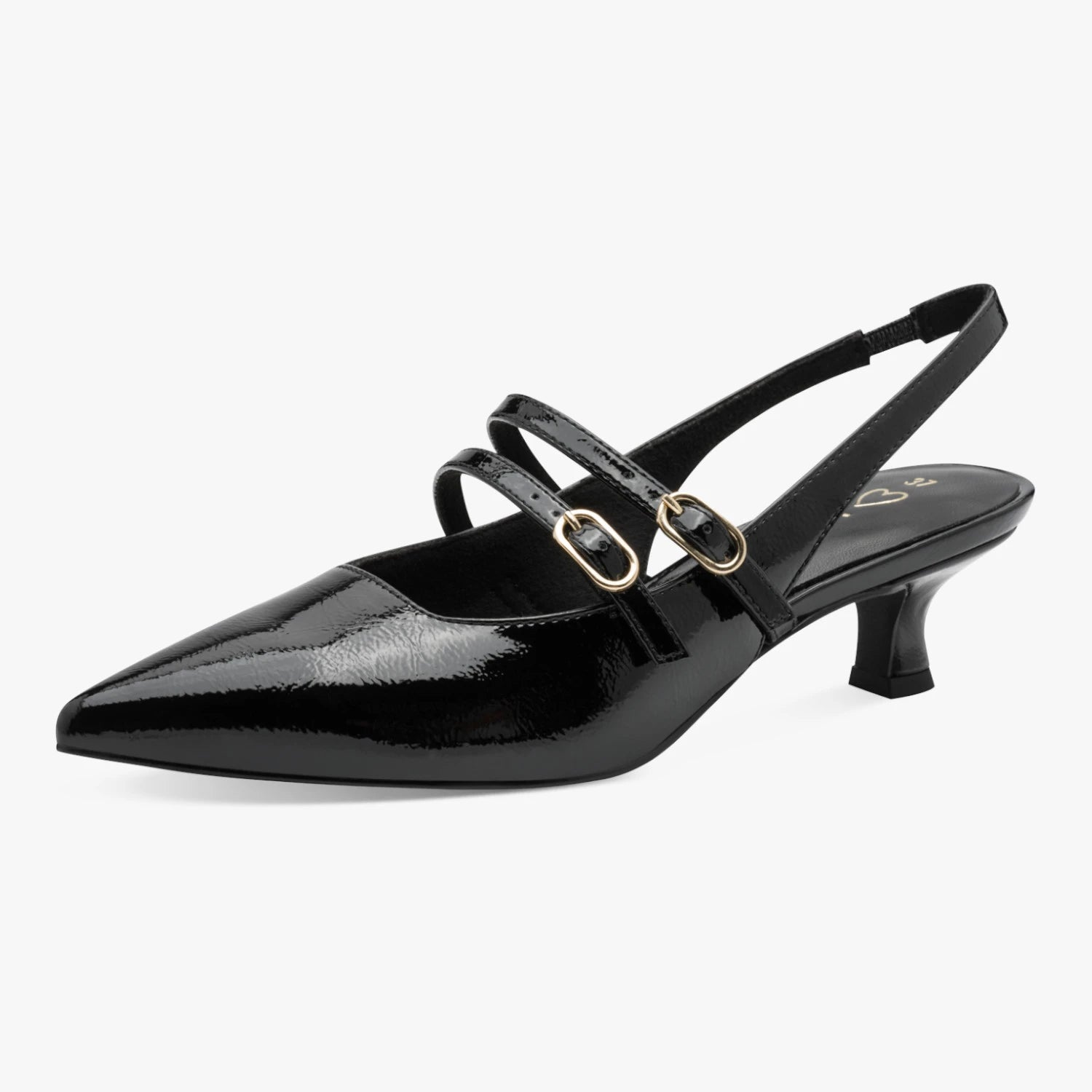 Marco Tozzi Black Patent Double-Strap Slingback Heels – product view 1