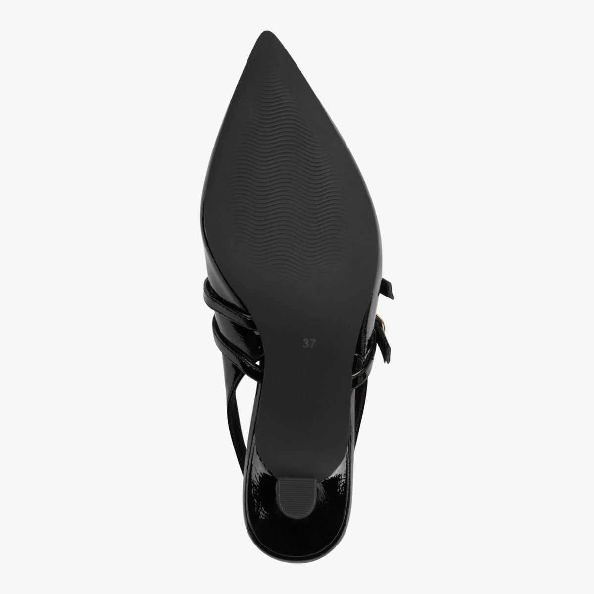 Marco Tozzi Black Patent Double-Strap Slingback Heels – sole view