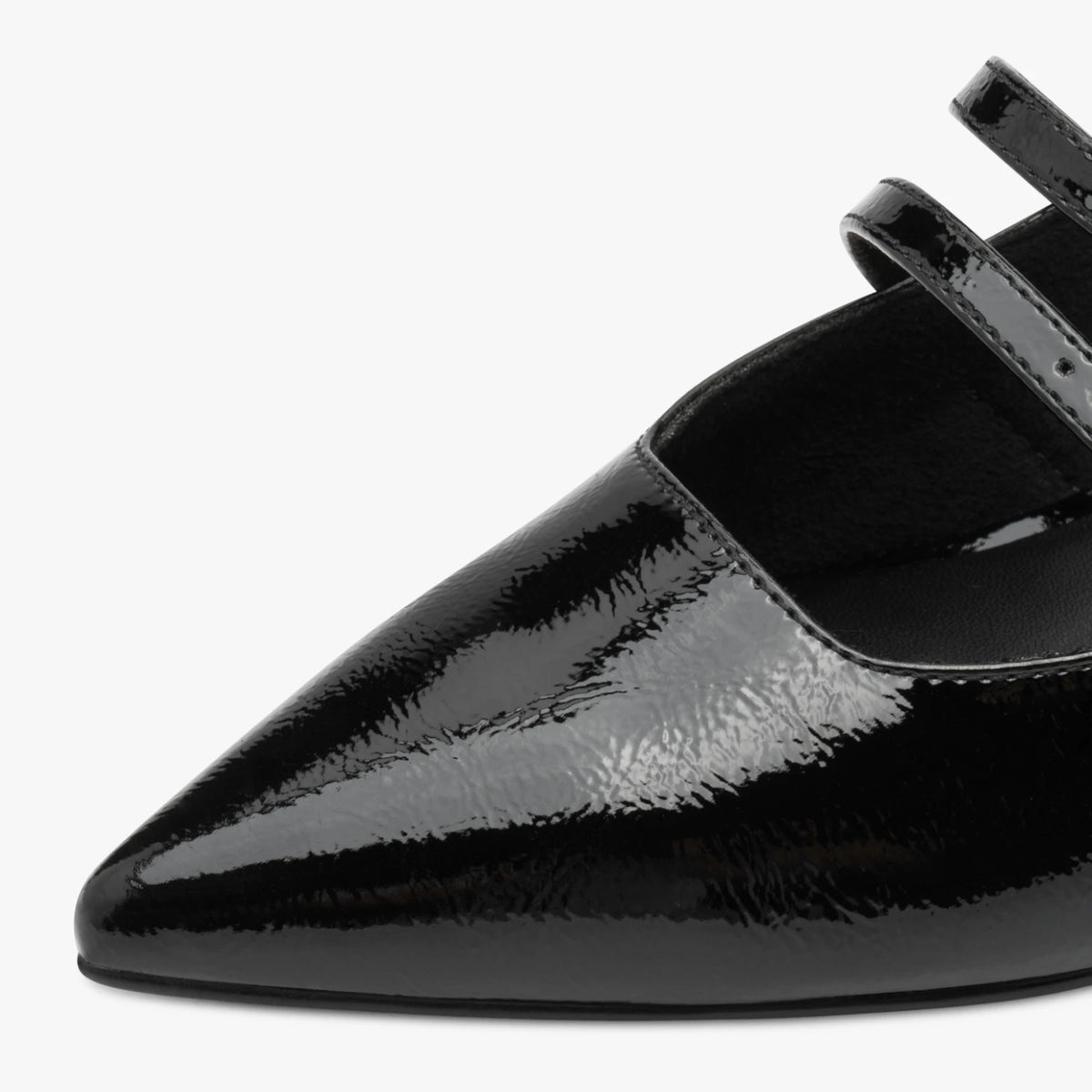 Marco Tozzi Black Patent Double-Strap Slingback Heels – strap detail