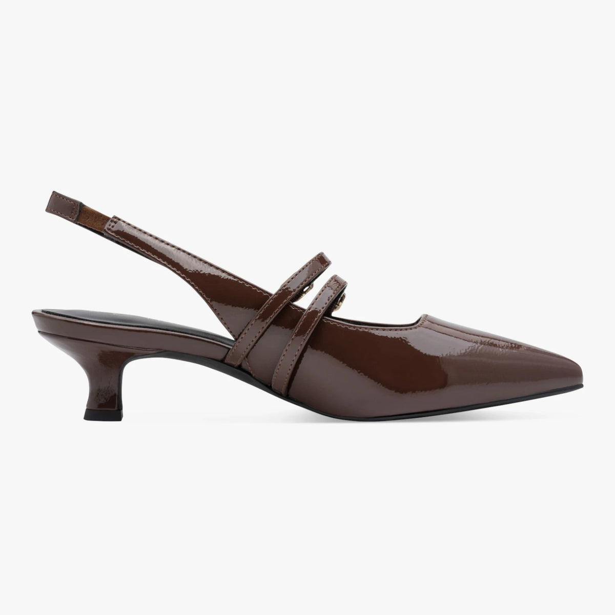 Marco Tozzi Brown Patent Kitten Heel Slingbacks