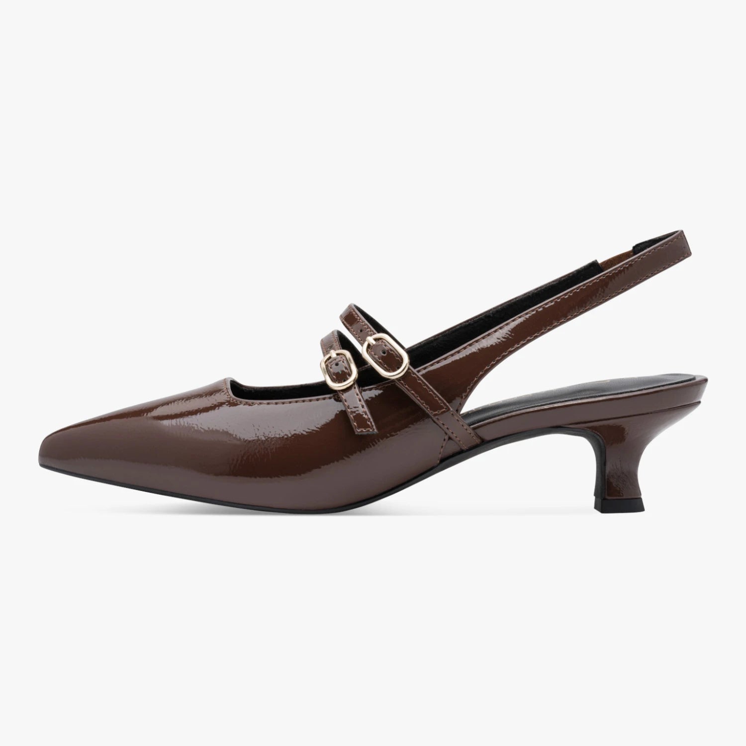 Marco Tozzi Brown Patent Kitten Heel Slingbacks