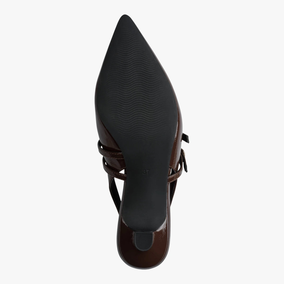Marco Tozzi Brown Patent Kitten Heel Slingbacks