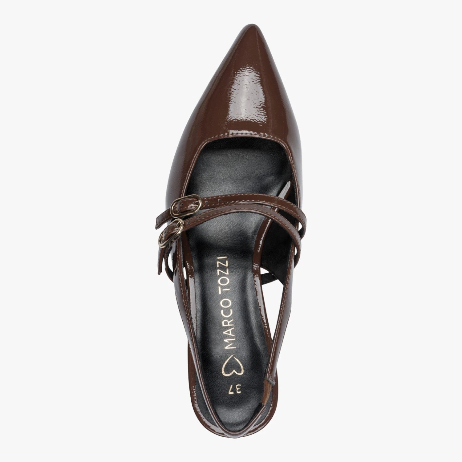 Marco Tozzi Brown Patent Kitten Heel Slingbacks