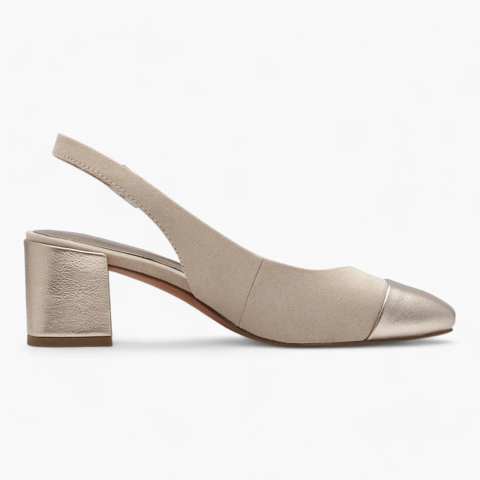 Marco Tozzi Rose Gold Slingback Heel – Neutral Dune & Square Toe - Leavys Shoes