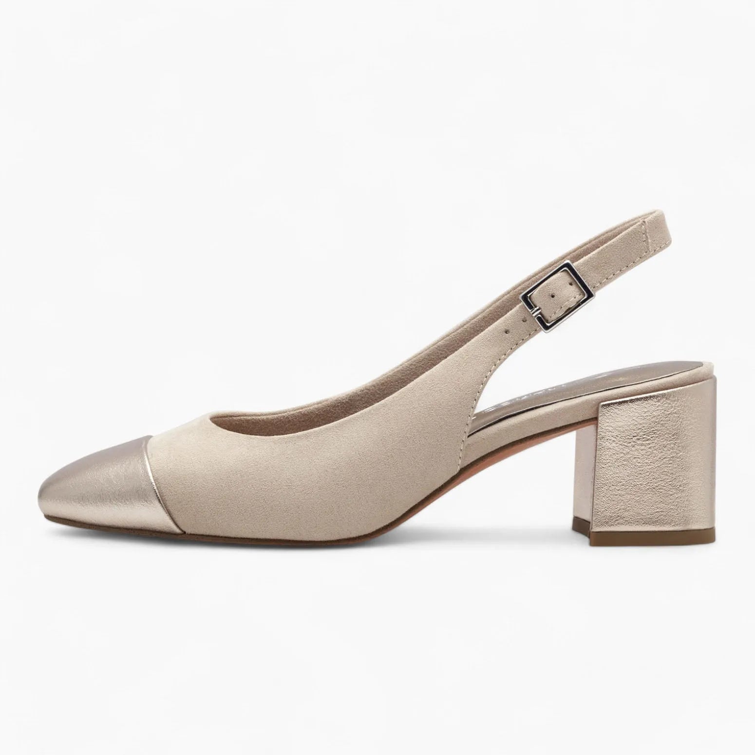 Marco Tozzi Rose Gold Slingback Heel – Neutral Dune & Square Toe - Leavys Shoes