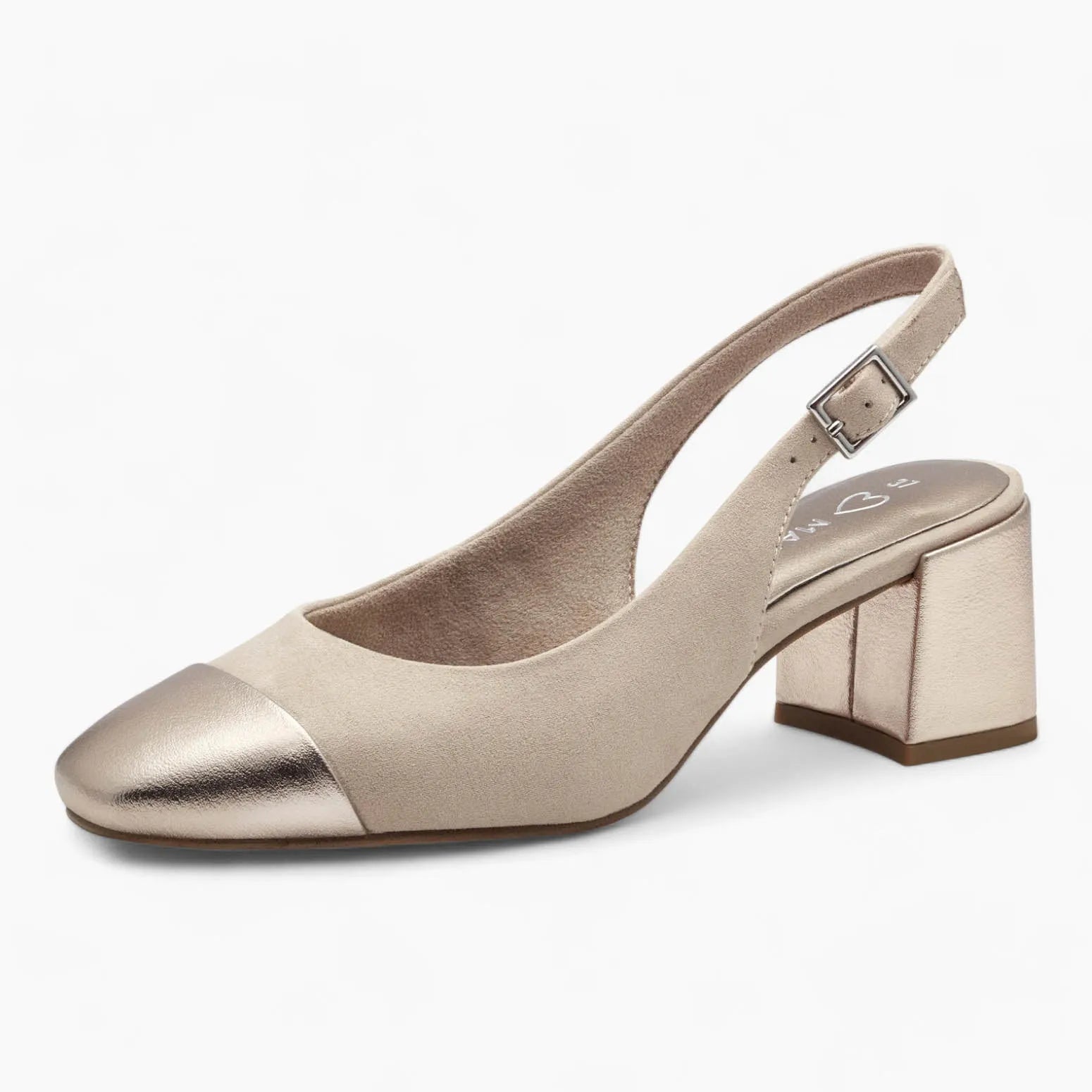 Marco Tozzi Rose Gold Slingback Heel – Neutral Dune & Square Toe - Leavys Shoes