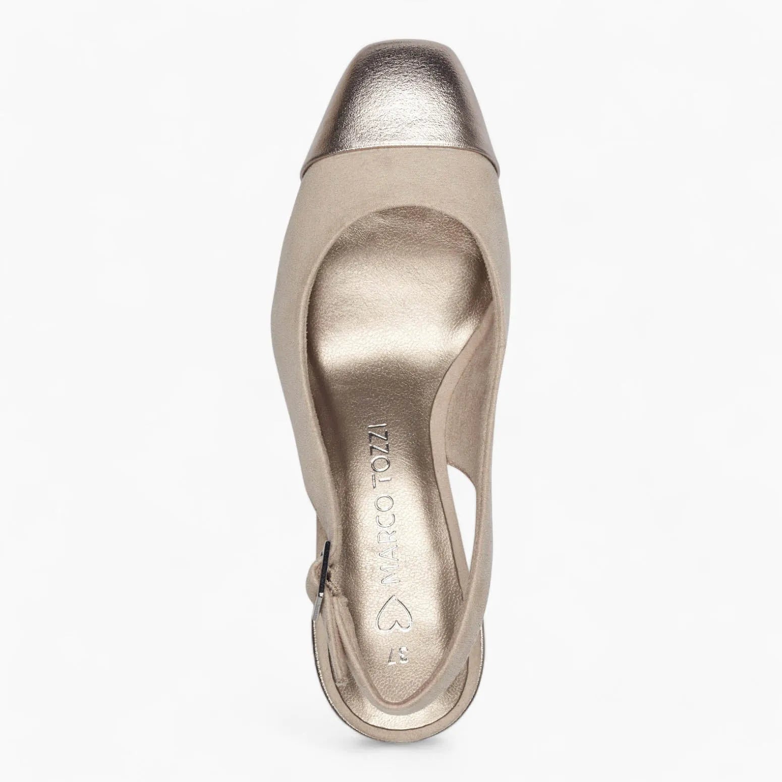 Marco Tozzi Rose Gold Slingback Heel – Neutral Dune & Square Toe - Leavys Shoes