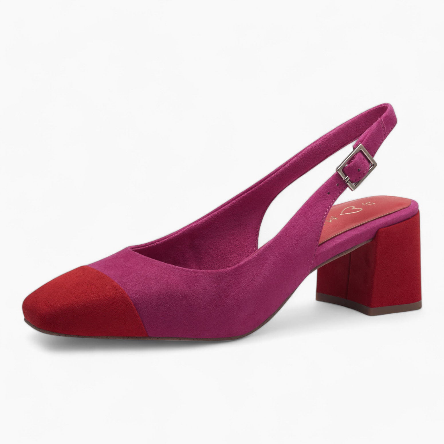 Marco Tozzi Pink & Red Slingback Heel – Colour Block Design