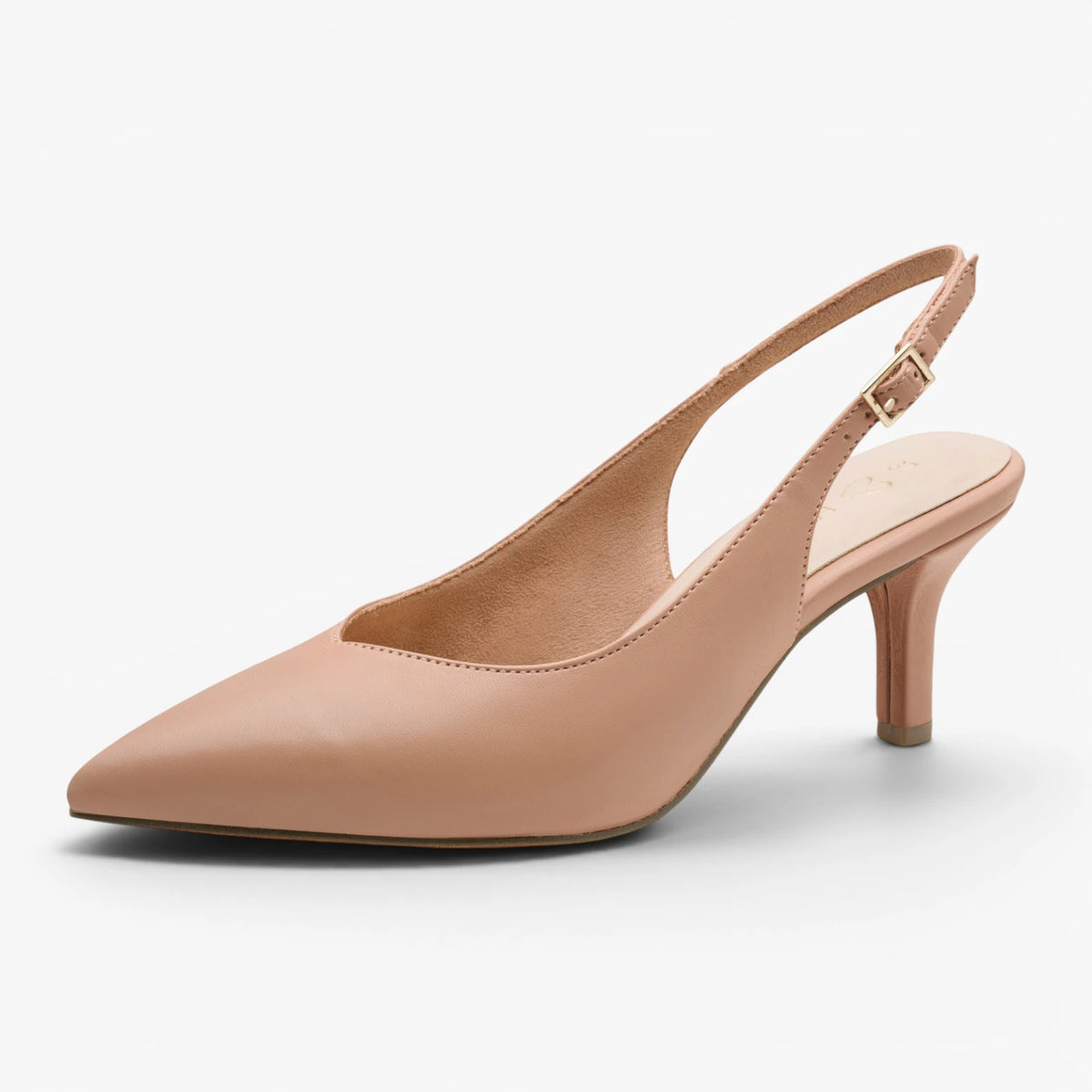 Beige high-heeled shoe on a white background