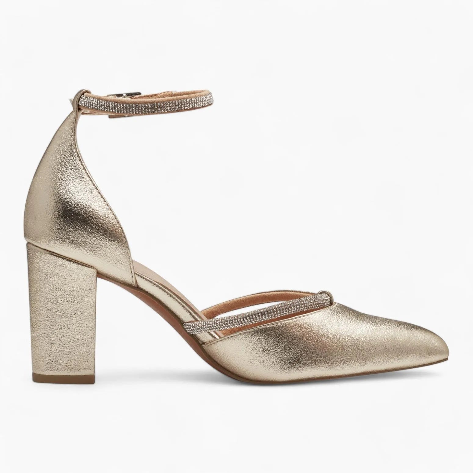 Marco Tozzi Gold Sandal – Glamorous Occasion Wear with Diamanté Details - Leavys Shoes