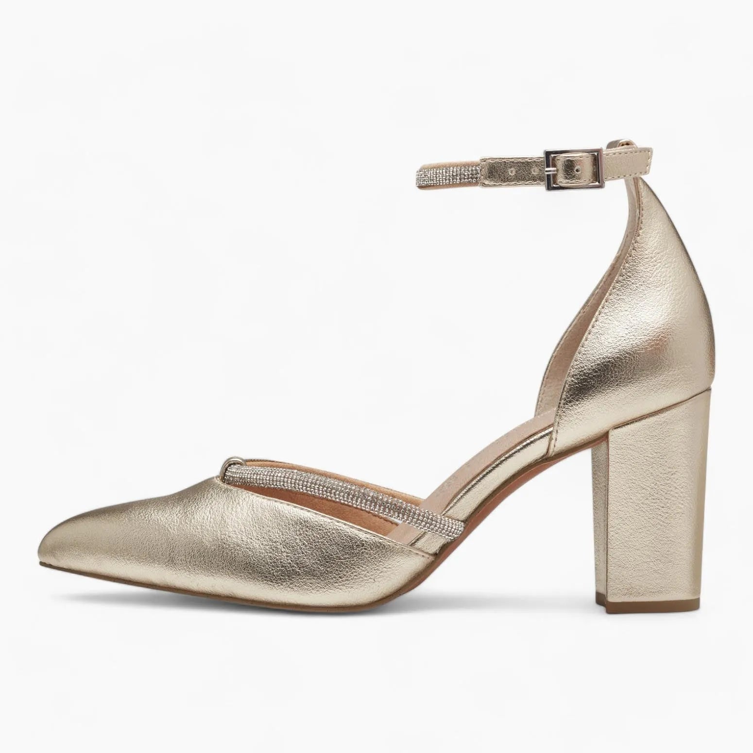 Marco Tozzi Gold Sandal – Glamorous Occasion Wear with Diamanté Details - Leavys Shoes